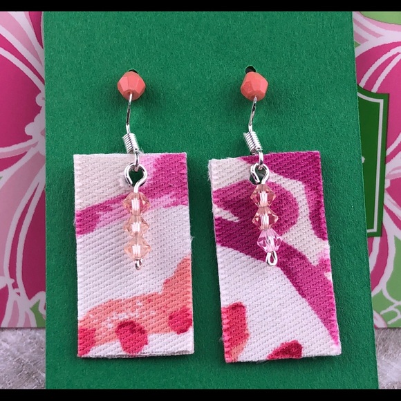 NWT 2PAIR SET Earrings Glass Beaded Fabric Dangle - Picture 3 of 10